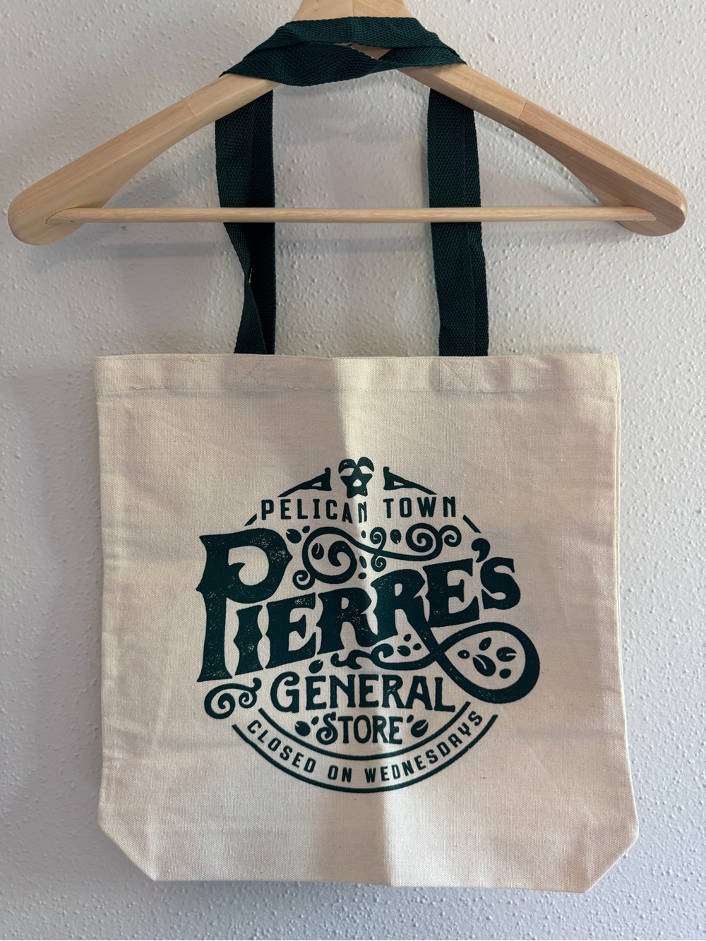 Stardew Valley Pierre’s General Store Canvas Tote Bag Natural Dark Green Print